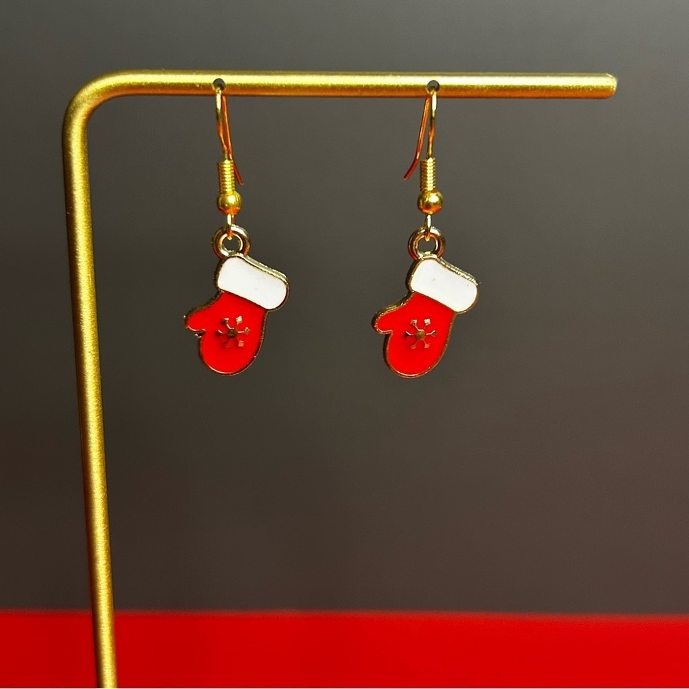 Festive Holiday Theme Christmas Mitten Earrings